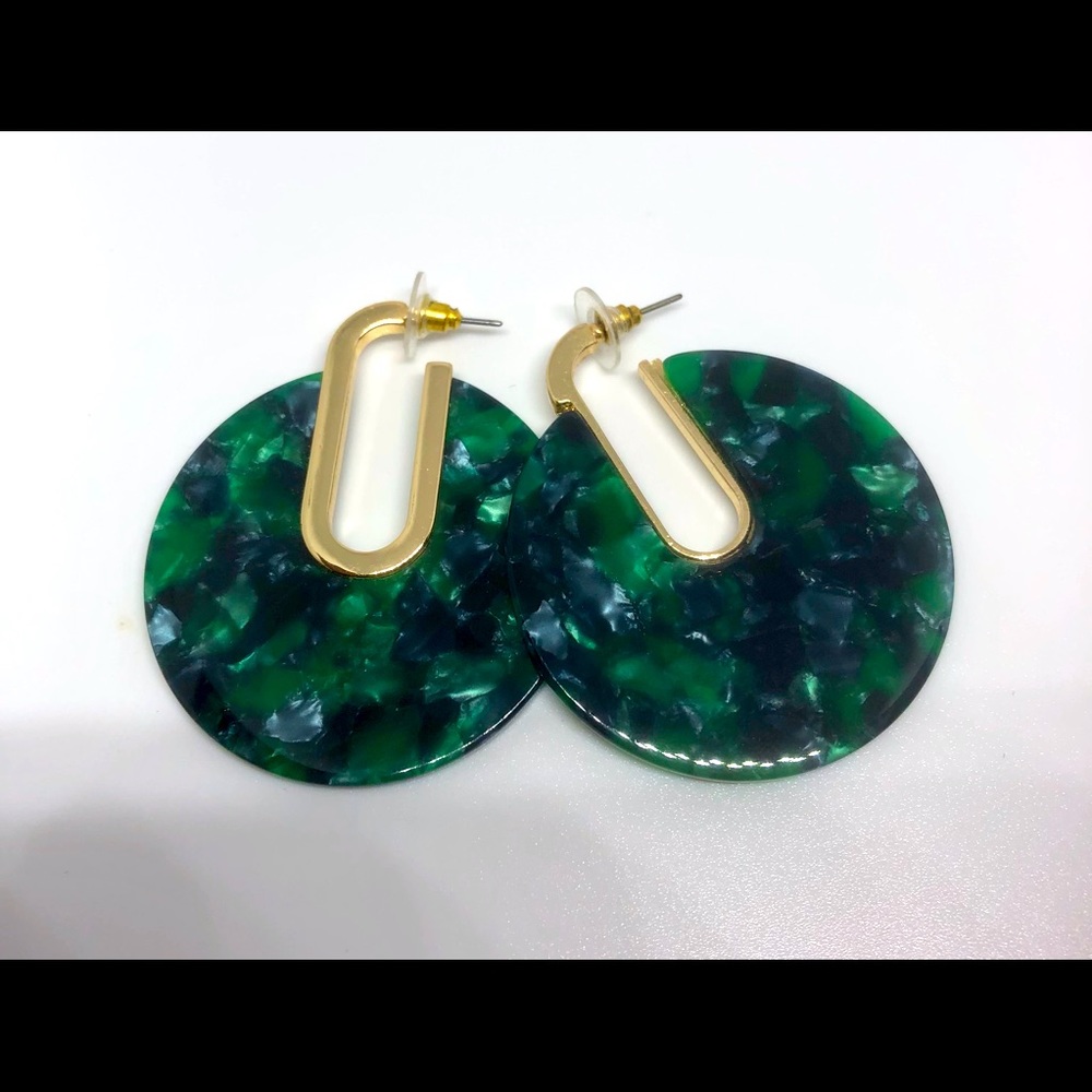 Resin Green Gold tortoise shell hoop earrings on trend